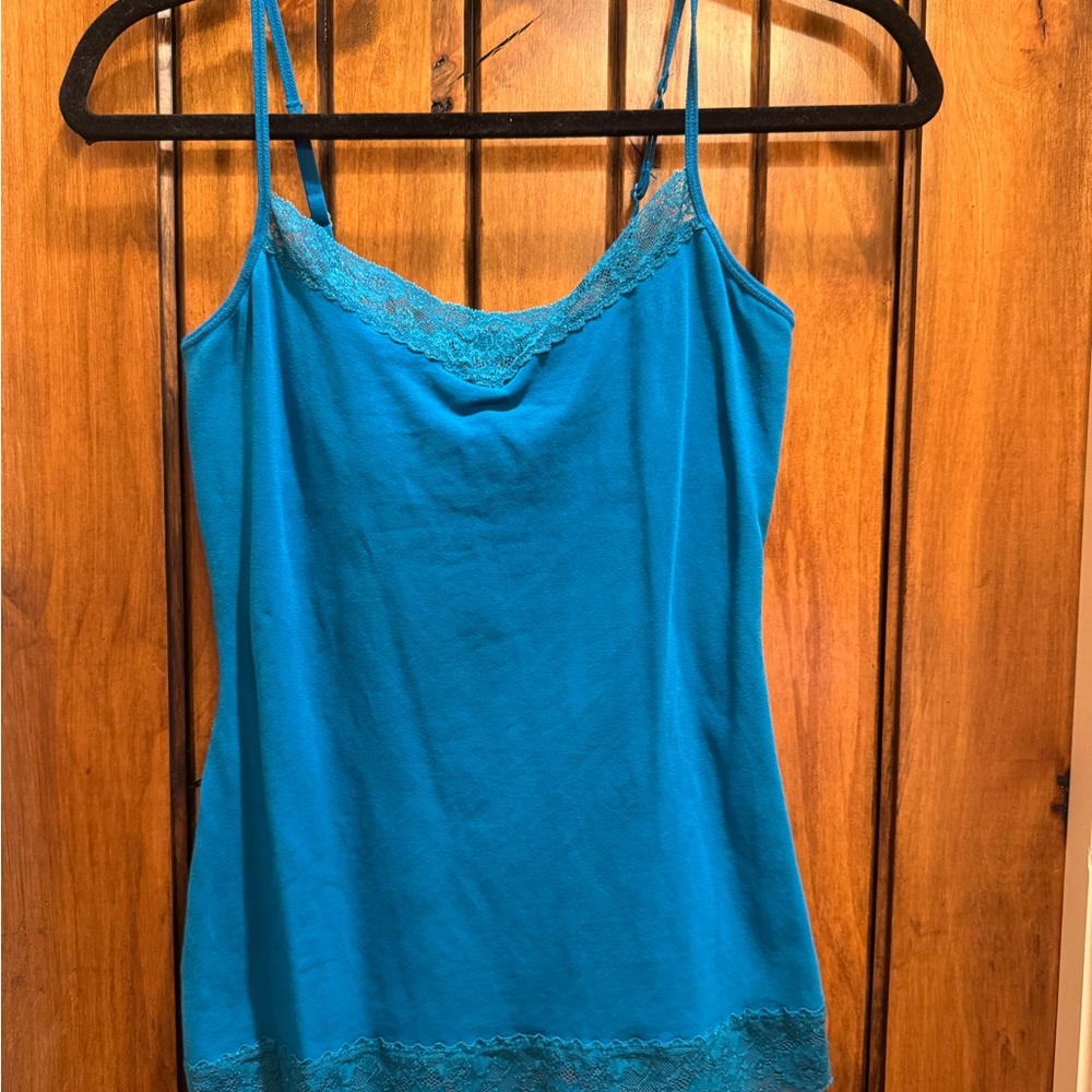 Express | Vibrant Blue Stretch Top with Lace Trim